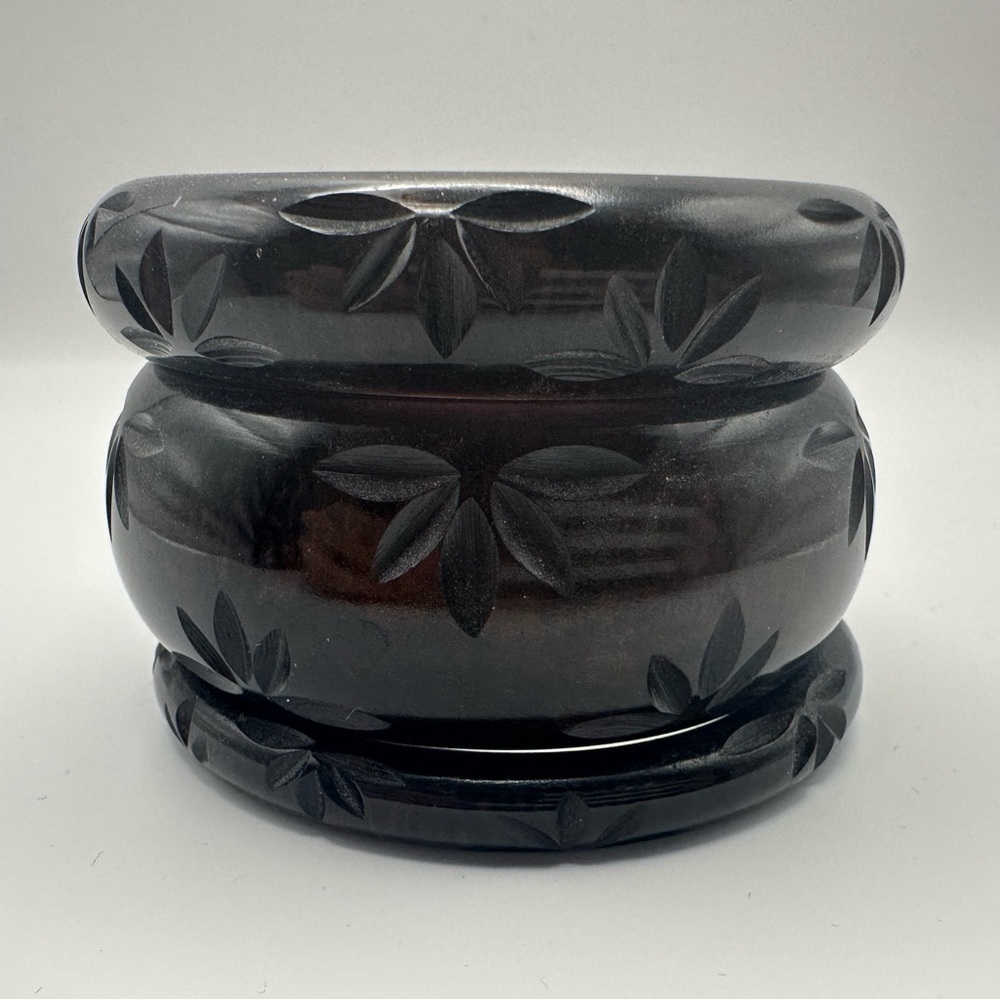 Splendette Deep Brown Carved Bangle Stack - image 1